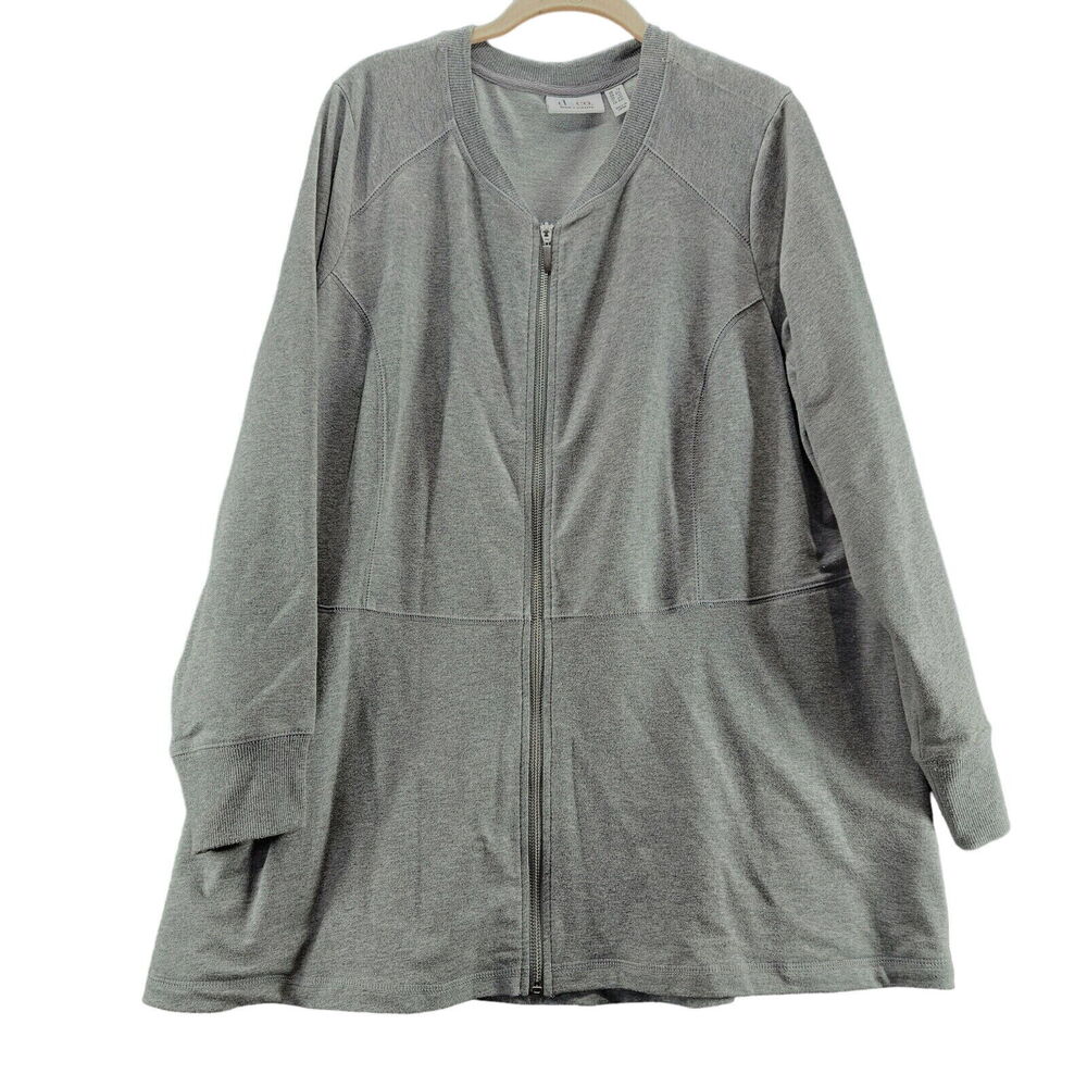 d & Co. Womens Jacket Gray Size 1X Cotton Blend Zip Close Long Sleeve Zipper